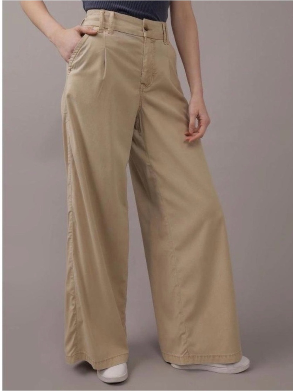 American Eagle High Waist Wide Leg Pants Super Stretch Khaki‎ Trousers size 20